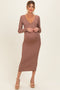New Mocha V-Neck Long Sleeve Fitted Maternity Maxi Dress