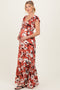 Mauve Floral Cinched Smocked Maternity Maxi Dress