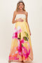 Light Yellow Floral Strapless Maternity Maxi Dress