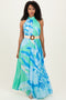 Mint Floral Chiffon Halter Maxi Dress