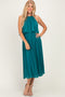 Teal Pleated Woven Midi Dress