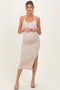 Beige Open Back Maternity Bodycon Dress
