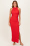 Red Halter Neck Open Back Maxi Dress