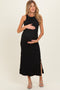 Black Textured Sleeveless Maternity Maxi Dress