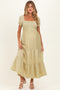 Light Sage Tiny Floral Smocked Puff Sleeve Maternity Maxi Dress