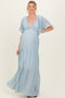 Light Blue Flutter Sleeve Maternity Maxi Dress