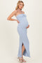 Blue Halter Neck Twist Bust Maternity Midi Dress
