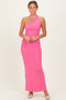 Pink Mesh Overlay Halter Maxi Dress