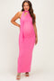 Pink Mesh Overlay Halter Maternity Maxi Dress