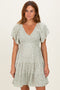 Sage V Neck Smocked Bodice Ditsy Print Dress