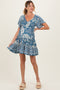 Green Short Sleeve Floral Smocked Bodice Maternity Dress