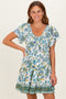 Ivory V Neck Smocked Bodice Short Sleeve Dress