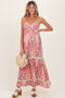 Pink Smocked Bust V Neck Lace Trim Maternity Maxi Dress