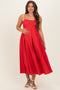 Red Linen Sleeveless Tie Back Flared Maternity Midi Dress