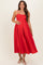 Red Linen Sleeveless Tie Back Flared Maternity Midi Dress