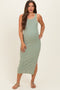 Sage Green Acid Washed Ribbed Maternity Midi Tank Dress
