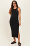 Black Acid Washed Ribbed Maternity Midi Tank Dress