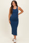 Navy Acid Washed Ribbed Maternity Midi Tank Dress