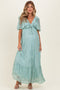 Sage Aqua Lace Flutter Sleeve Tiered Maternity Maxi Dress
