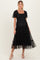 Black Tulle Puff Sleeve Smocked Maternity Midi Dress