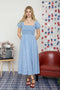 Chambray Embroidered Smocked Midi Dress