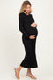 Black Ribbed Long Sleeve Maternity Sweater Midi Dress