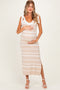 Oatmeal Shoulder Tie Striped Knit Maternity Maxi Dress