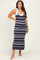 Navy Shoulder Tie Striped Knit Maternity Maxi Dress