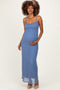 Blue Sleeveless Lace Square Neck Maternity Maxi Dress