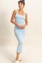 Light Blue Striped Fitted Midi Tank Dress