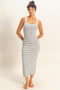 White Striped Fitted Midi Tank Dress
