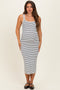White Striped Fitted Maternity Midi Tank Dress