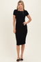 Black Ribbed Short Sleeve Midi Dress