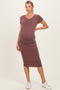Red Brown Ribbed Short Sleeve Maternity Midi Dress