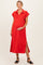 Tomato Red Collared Oversized Maternity Midi Dress