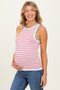 Pink Striped Stitch Detail Maternity Knit Tank