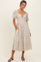 Cream Floral Puff Sleeve Midi Dress