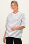 Black Oversized Striped Maternity Short Sleeve Top