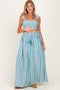 Blue Striped Smocked Crop Top Maxi Skirt Maternity Set