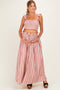 Rose Pink Striped Smocked Crop Top Maxi Skirt Maternity Set