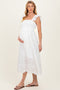 White Embroidered Smocked Cutout Maternity Midi Dress