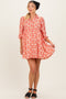 Red Print Collared Balloon Sleeve Maternity Dress