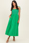 Green Smocked Shoulder Tie Midi Dress