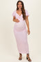 Light Pink Knit Twisted Bust Short Sleeve Maternity Midi Dress