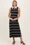 Black Striped Sleeveless Collared Maternity Midi Dress