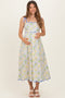 Blue Floral Scallop Accent Shoulder Tie Maternity Midi Dress