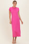 Fuchsia Contrast Trim Short Sleeve Midi Dress