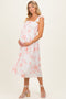 Peach Floral Smocked Maternity Midi Dress