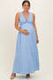 Light Blue Sleeveless Deep V-Neck Maternity Maxi Dress