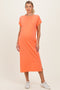 Peach Coral Pocket Front Maternity Midi T-Shirt Dress